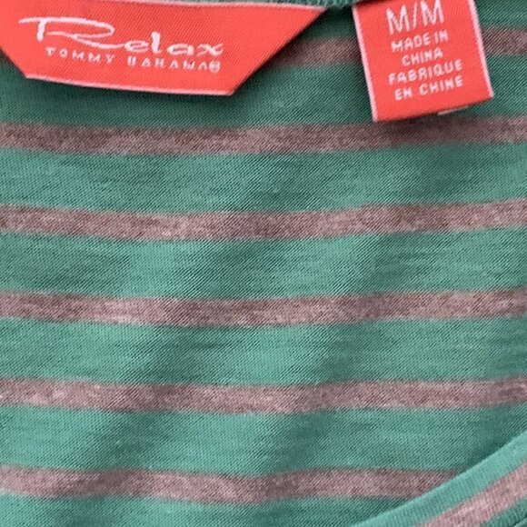 "Tommy Bahama Relax" Green Striped 3/4 Sleeve Scoop Neck Tee Top Sz M #104B - Picture 6 of 7